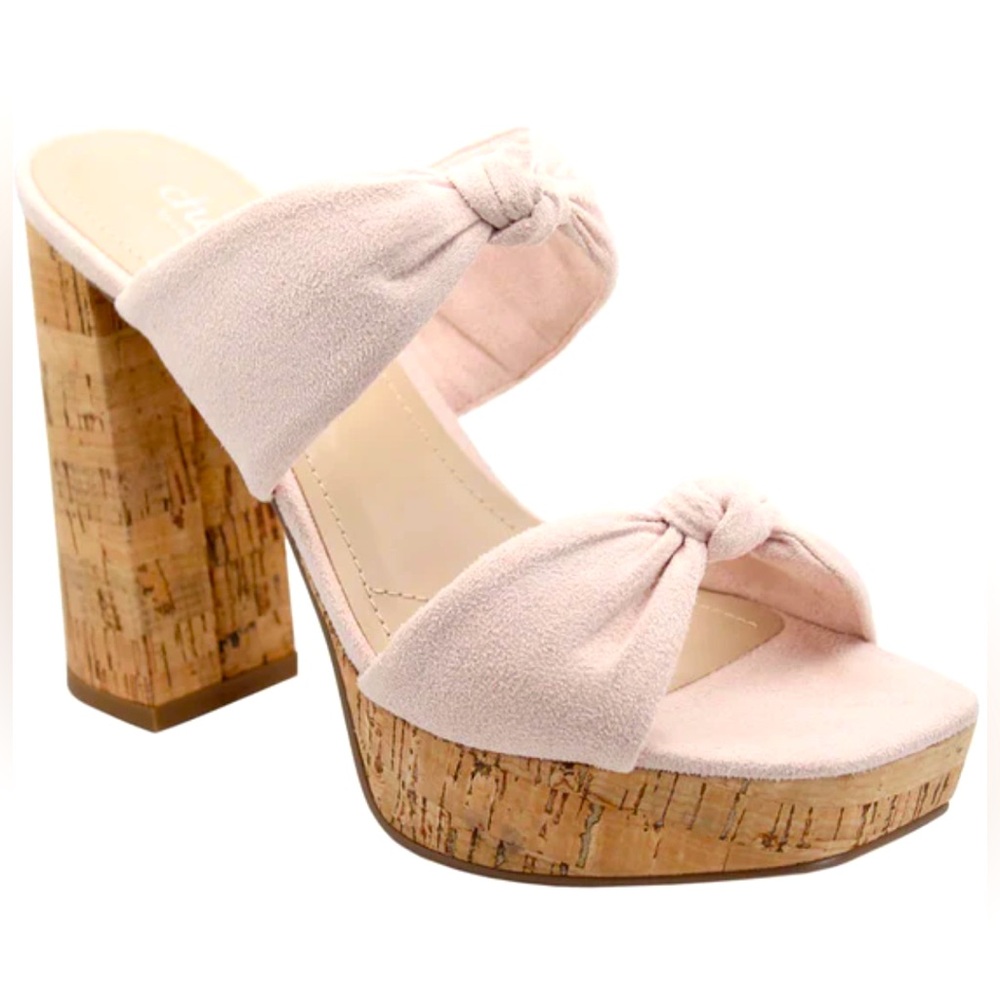Charles David - Pink cork wedge heels with bow detail #wedgedheels
